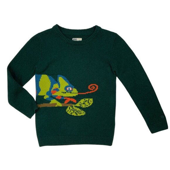 Fatface Kids Boys Green Chameleon Jumper Sweater 7/8 Years Long Sleeve Crewneck - Picture 1 of 11